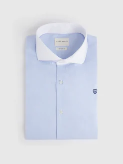 CAMISA MIL RAYAS C. BLANCO CELESTE