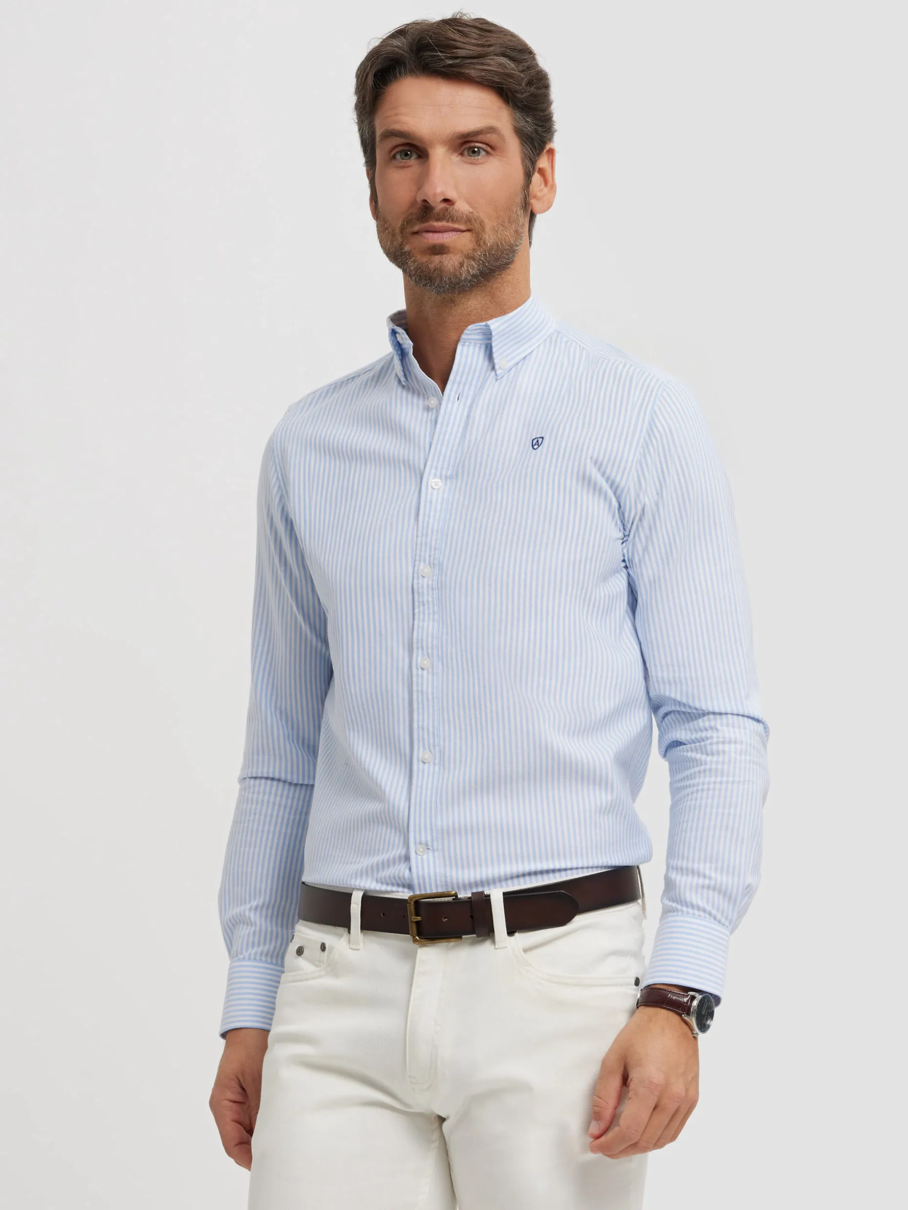 CAMISA OXFORD RAYAS BASIC CELESTE