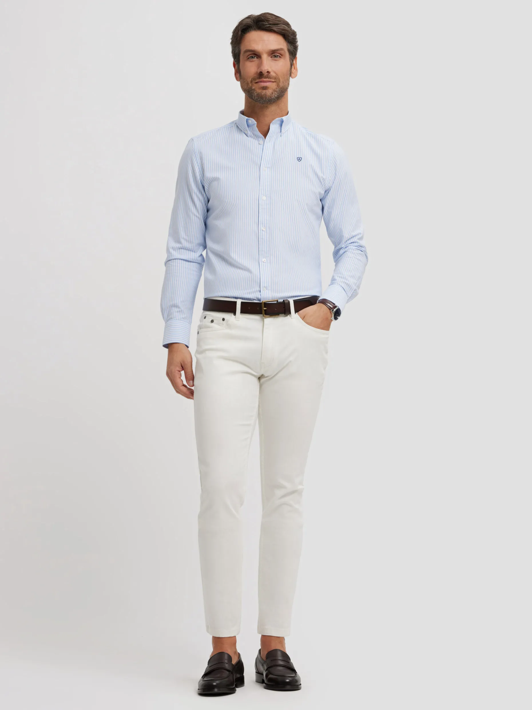 CAMISA OXFORD RAYAS BASIC CELESTE