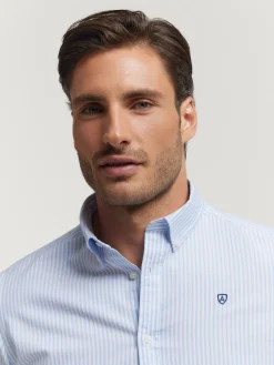 CAMISA OXFORD RAYAS CELESTE