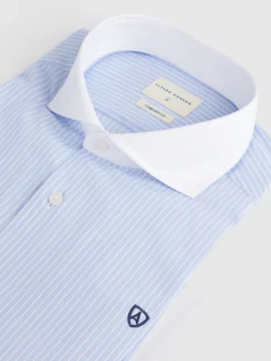CAMISA RAYAS C. BLANCO CELESTE