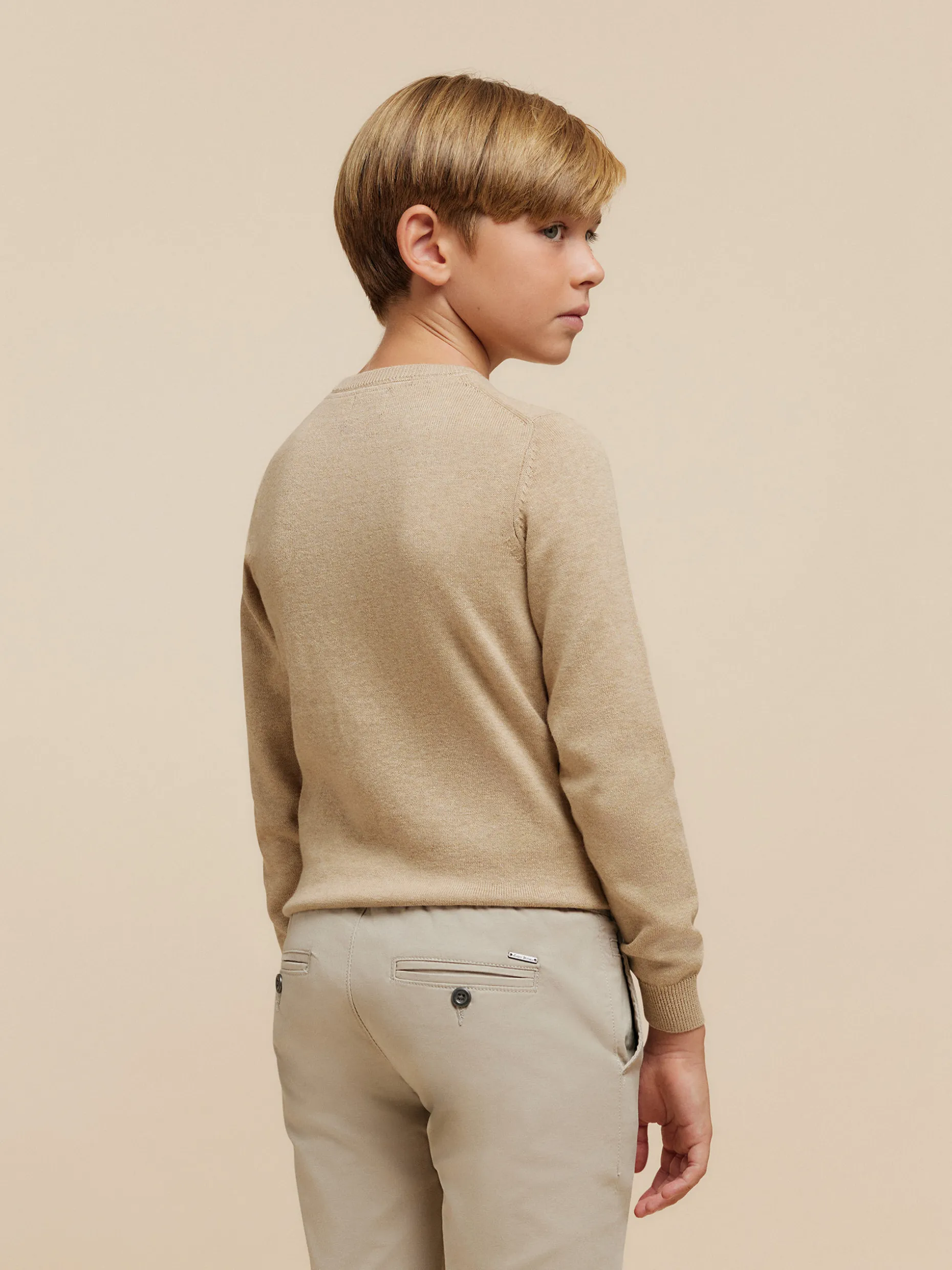 JERSEY ROUND NECK KIDS CAMEL