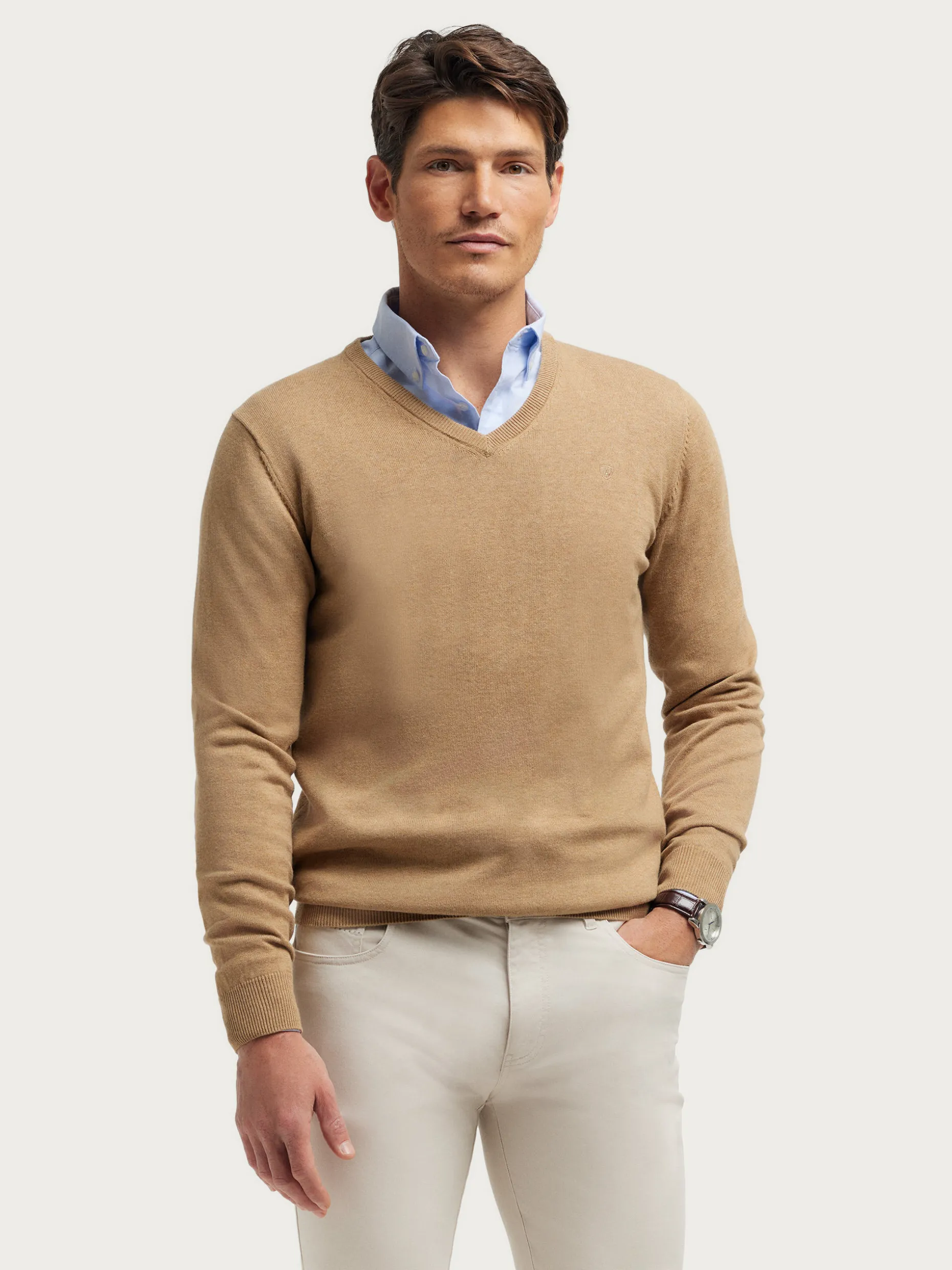 JERSEY V-NECK TRENDY CAMEL